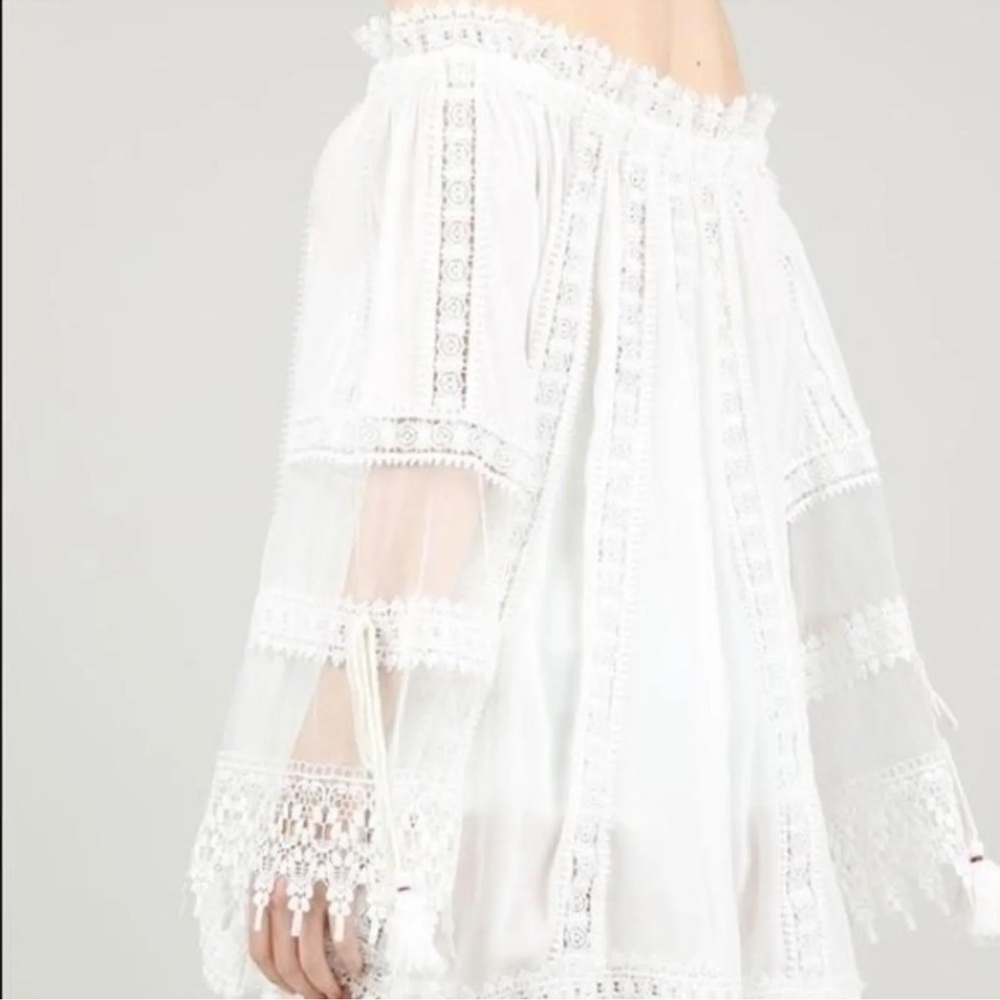 POL white BoHo lace floral off shoulder ruffle top. Size S - Picture 2 of 9